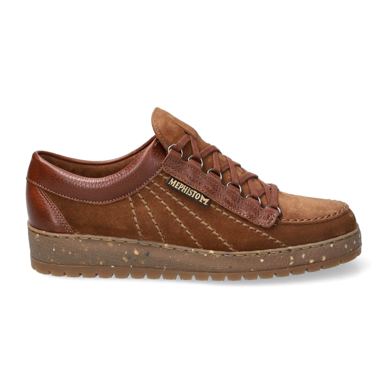 Mephisto 5148212 Rainbow men's brown suede lace-up shoes with leather accents and a speckled rubber sole.