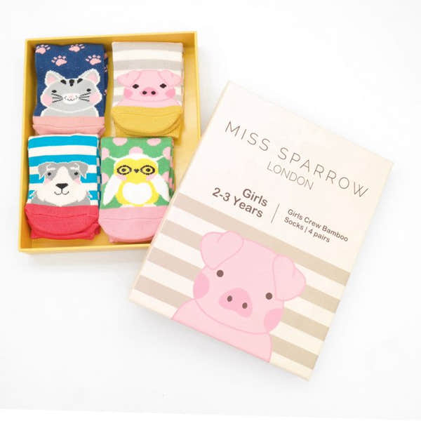 Miss Sparrow BK004 Girls 2-3 Animal Socks Box-elevate your sole