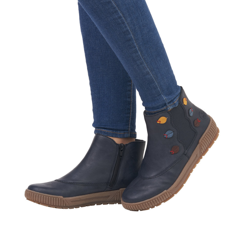 Rieker N0751-14 Ladies Blue Side Zip Ankle Boots