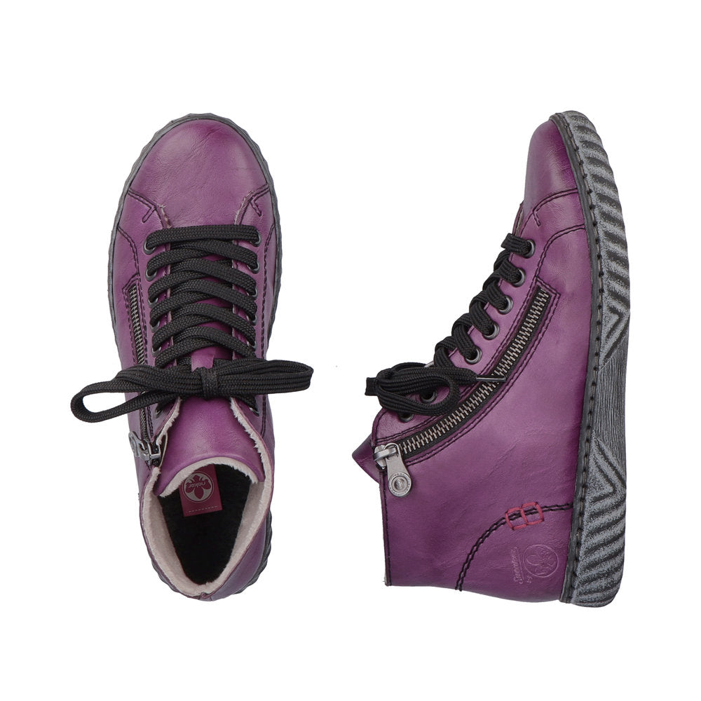 Rieker N0921-30 Ladies Purple Zip & Lace Ankle Boots