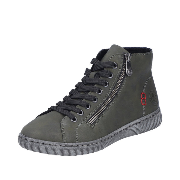 Rieker N0921-54 Ladies Green Zip & Lace Ankle Boots