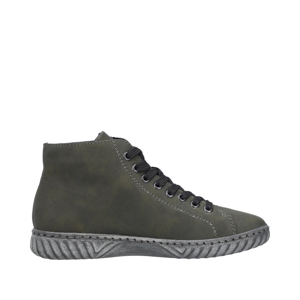Rieker N0921-54 Ladies Green Zip & Lace Ankle Boots