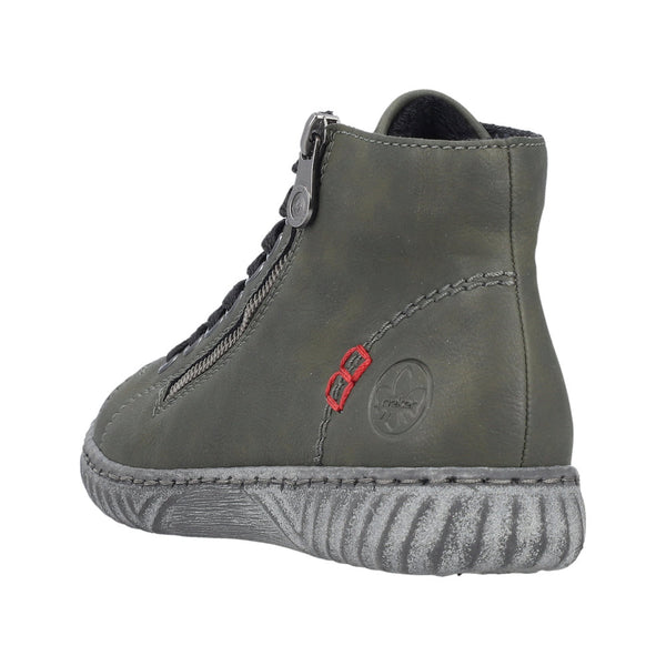 Rieker N0921-54 Ladies Green Zip & Lace Ankle Boots