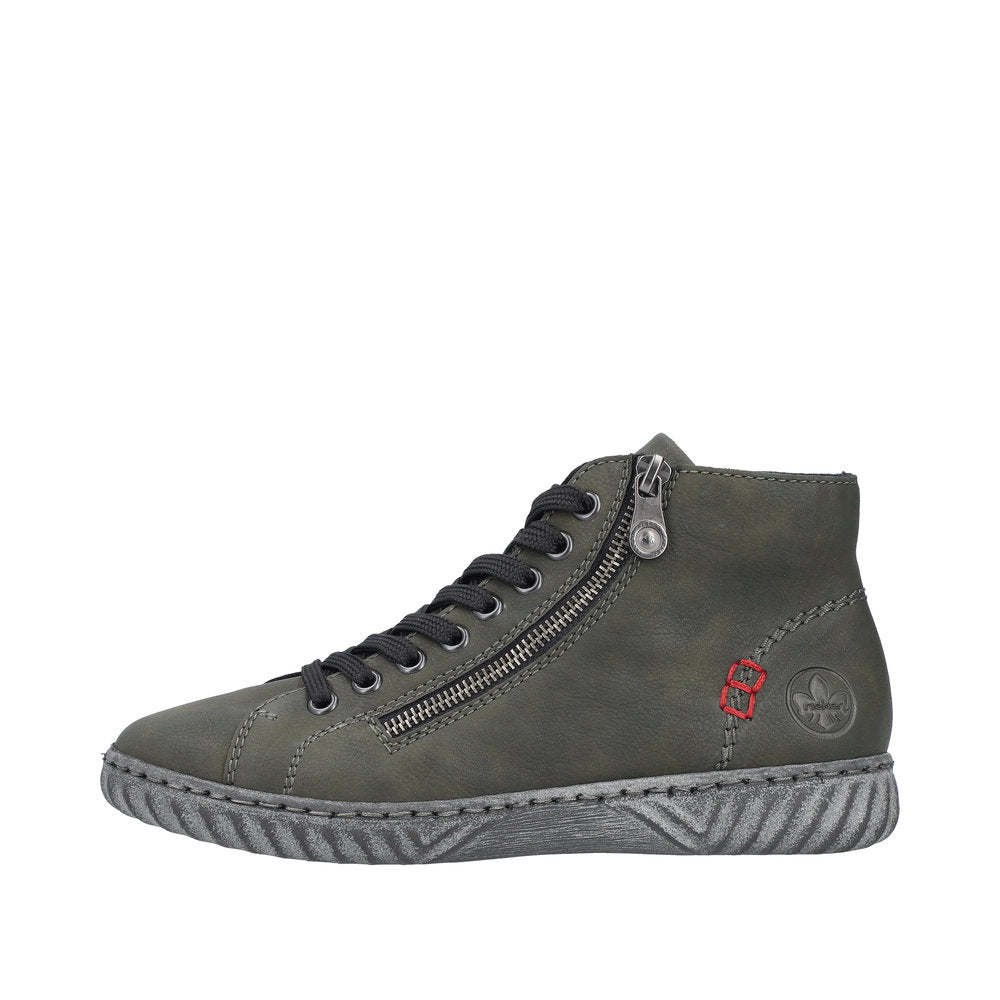 Rieker N0921-54 Ladies Green Zip & Lace Ankle Boots