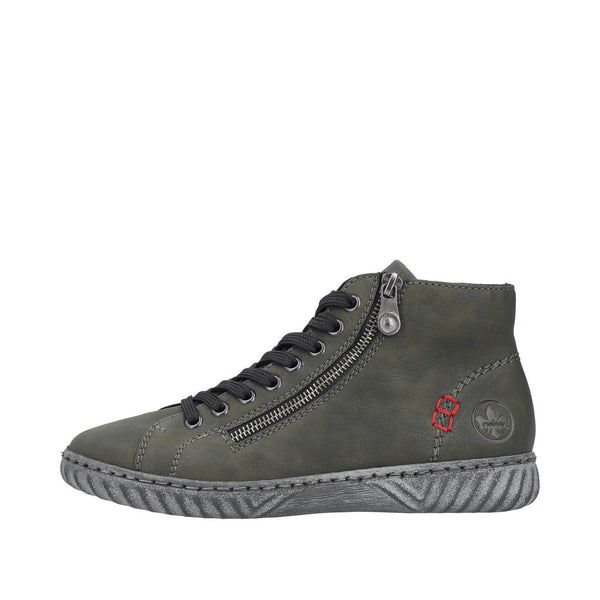 Rieker N0921-54 Ladies Green Zip & Lace Ankle Boots