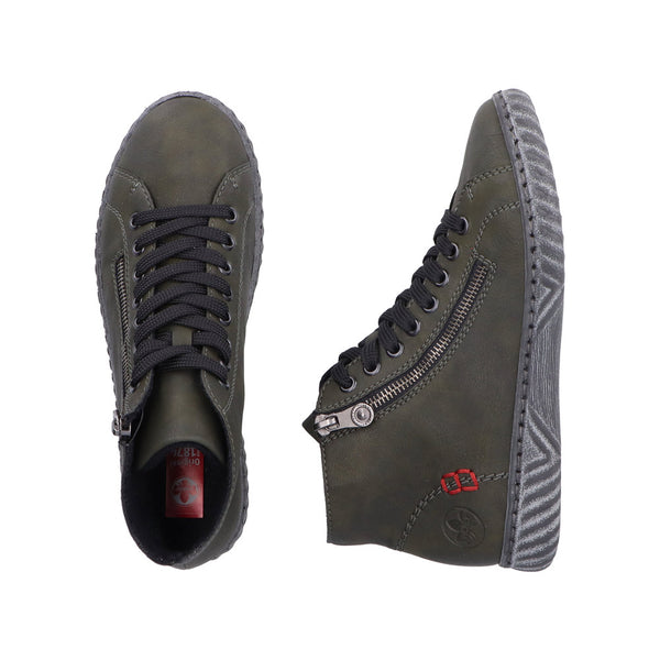 Rieker N0921-54 Ladies Green Zip & Lace Ankle Boots