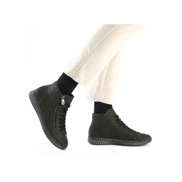 Rieker N0921-54 Ladies Green Zip & Lace Ankle Boots