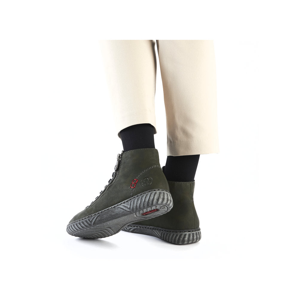 Rieker N0921-54 Ladies Green Zip & Lace Ankle Boots