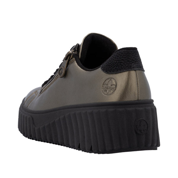 Rieker N2501-90 Ladies Bronze Leather Zip & Lace Trainers