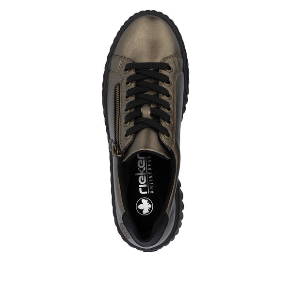 Rieker N2501-90 Ladies Bronze Leather Zip & Lace Trainers