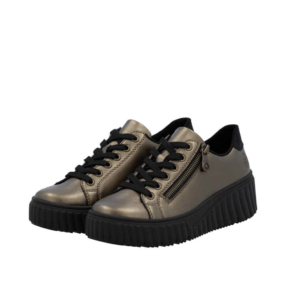 Rieker N2501-90 Ladies Bronze Leather Zip & Lace Trainers