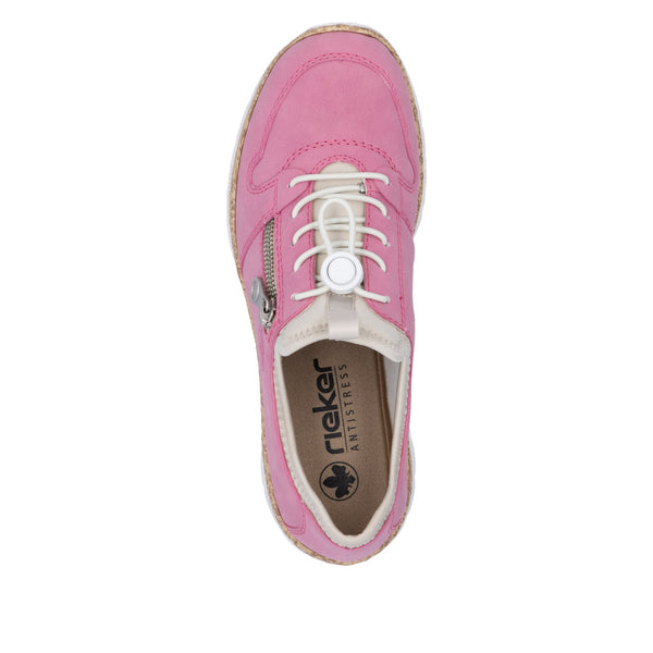 Rieker N42G0-31 Ladies Pink Lace Up Shoes
