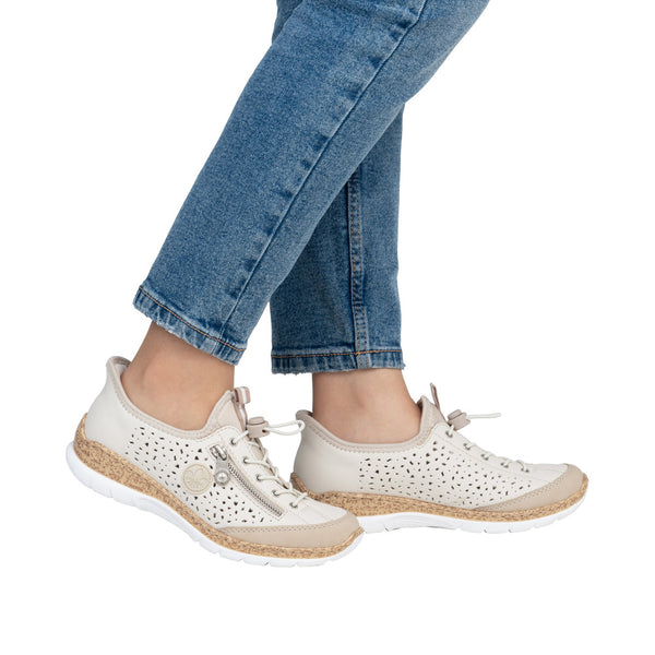 Rieker N42V3-60 Ladies Beige Elasticated Shoes