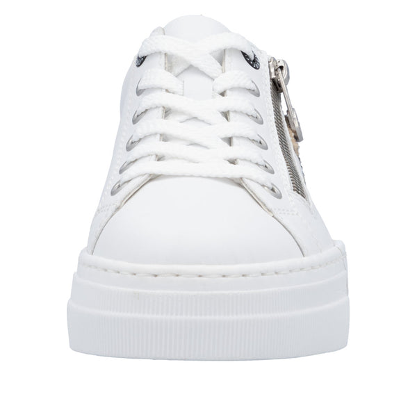 Rieker N4924-81 Ladies White & Animal Print Leather Lace Up Trainers