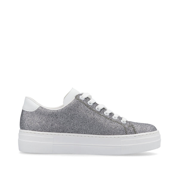 Rieker N49W1-91 Ladies Grey Glitter Lace Up Trainers