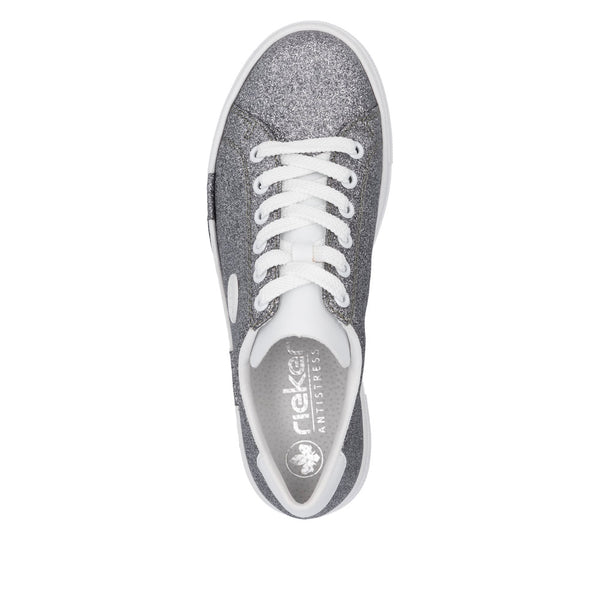 Rieker N49W1-91 Ladies Grey Glitter Lace Up Trainers