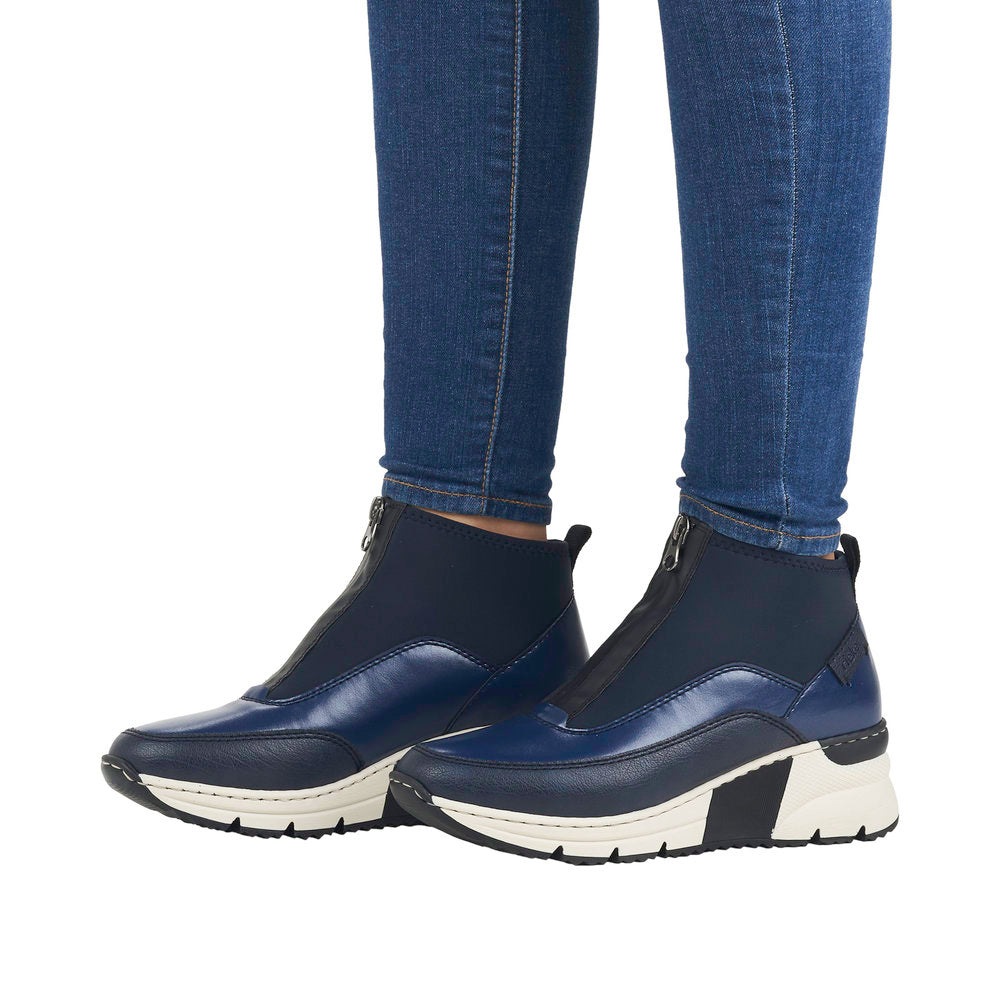 Rieker N6352-14 Ladies Blue Front Zip Ankle Boots