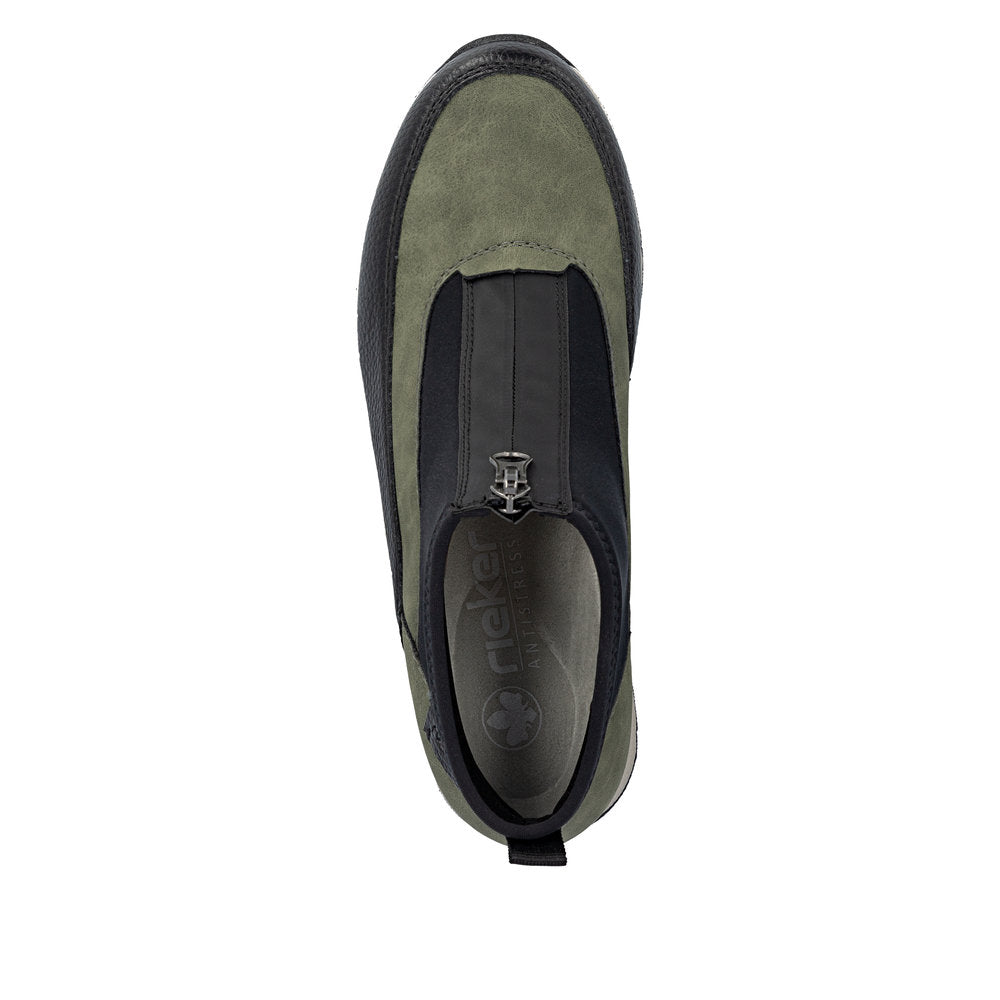 Rieker N9362-54 Ladies Green Combi Front Zip Ankle Boots