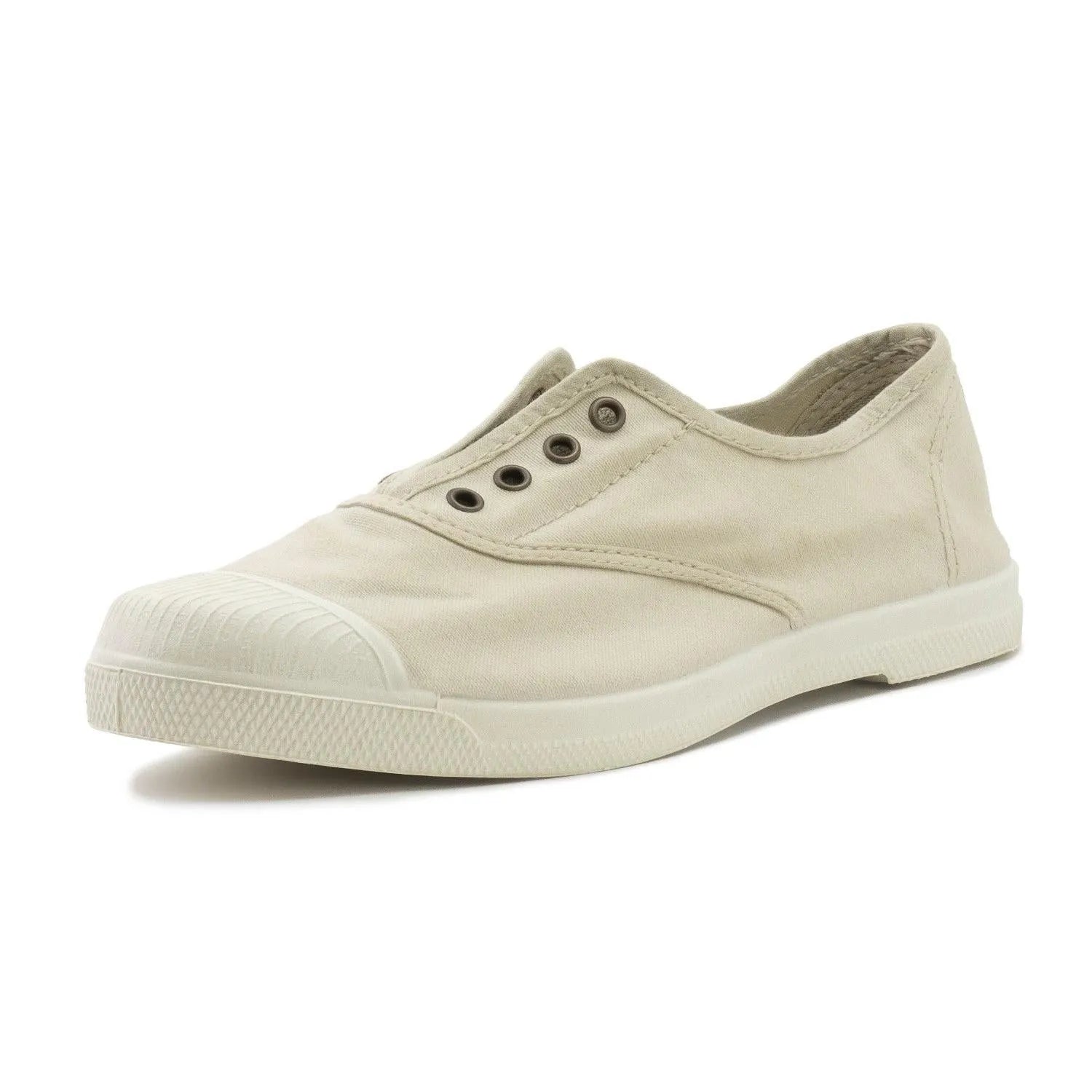 Ladies beige vegan slip-on textile shoes with rubber sole, casual and comfortable.