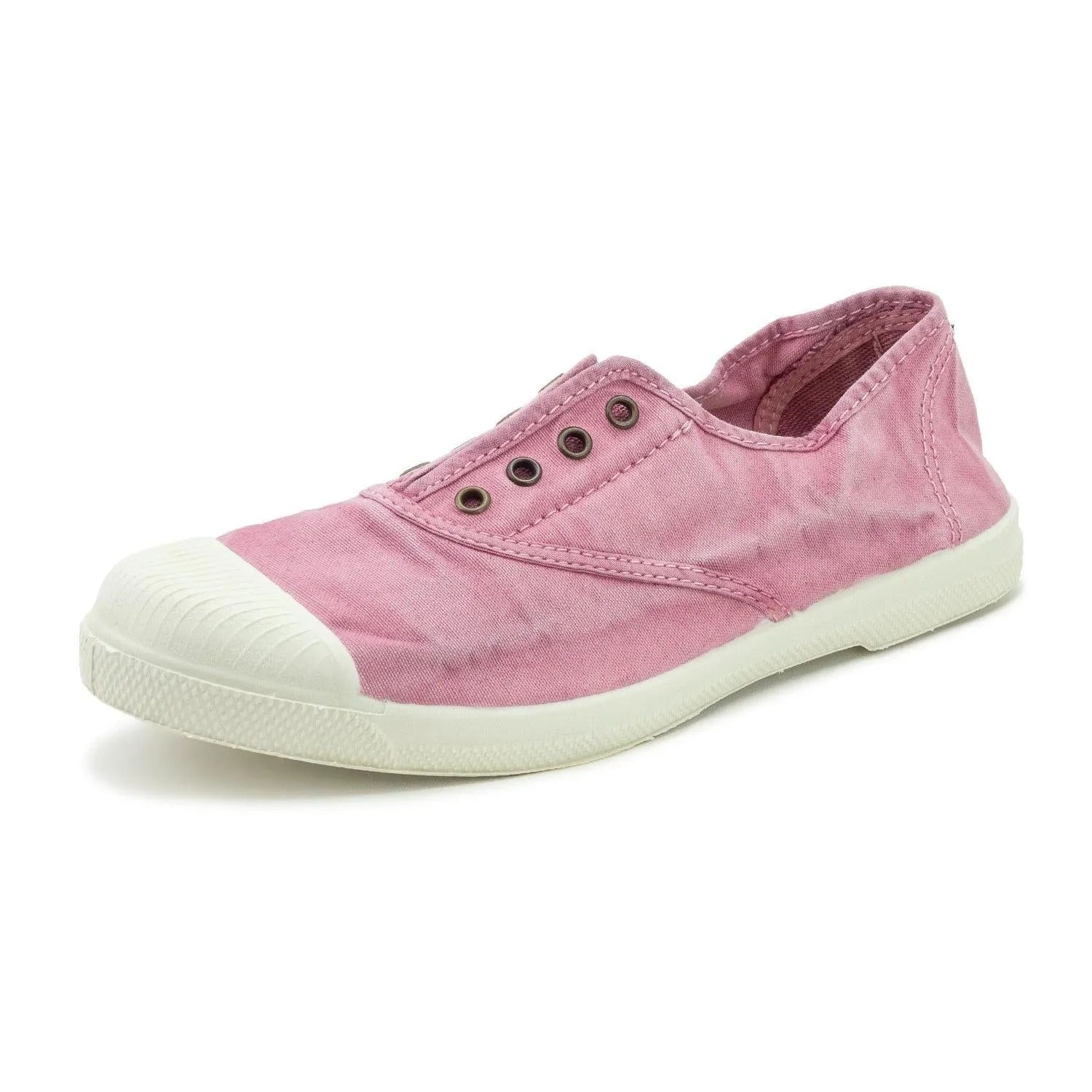 Ladies pink Spanish Rosa textile vegan slip-on shoes, casual comfort, rubber sole, low profile design.
