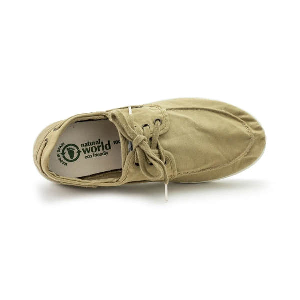Men's vegan lace-up shoes in beige with camel textile material, eco-friendly and stylish, from Natural World.