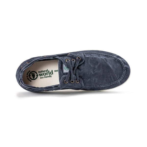 Natural World men's vegan textile lace-up shoes with navy color, eco-friendly design, and casual style.