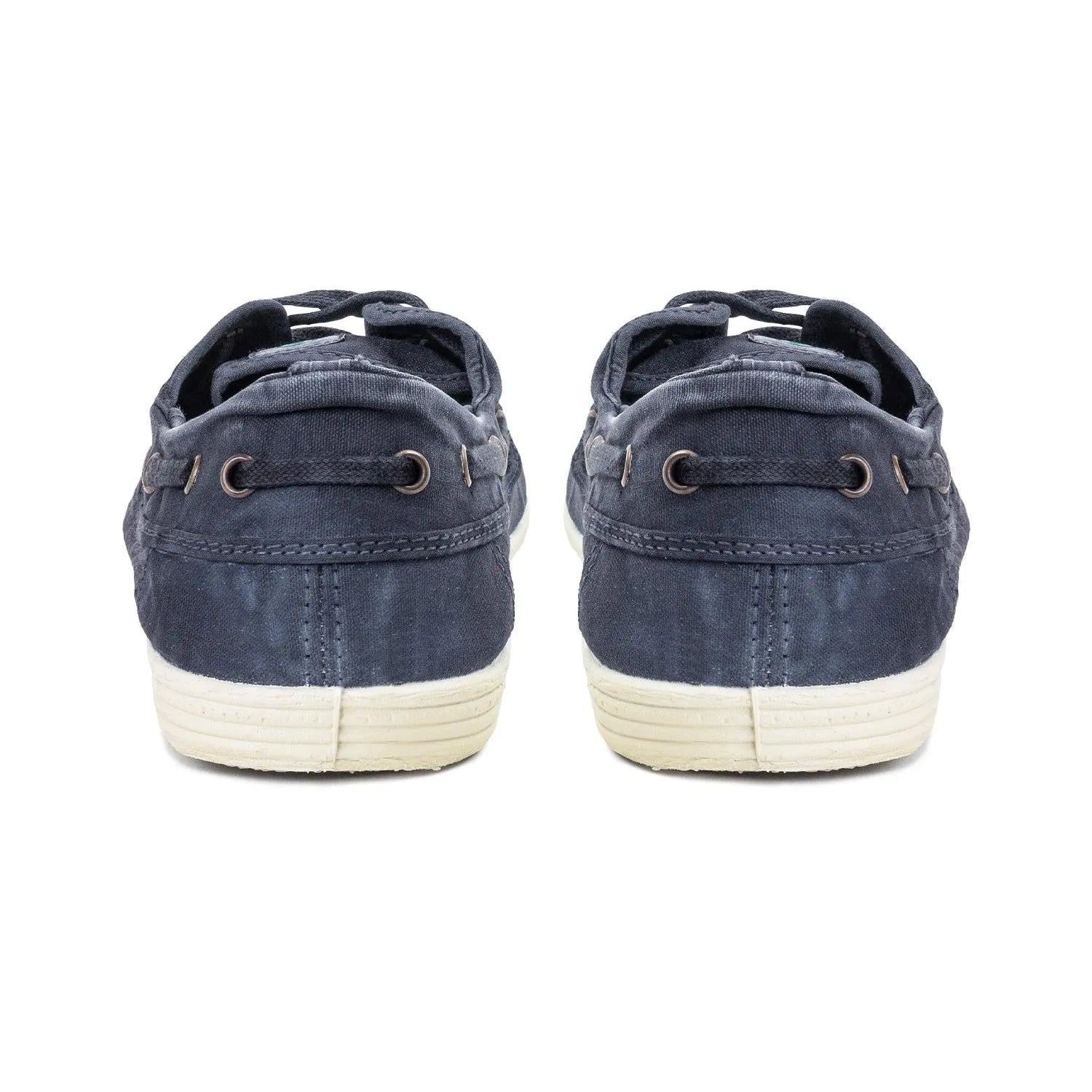 Natural World 303E men's Spanish Marino textile vegan lace-up shoes, navy color, canvas upper, white rubber sole, casual style.