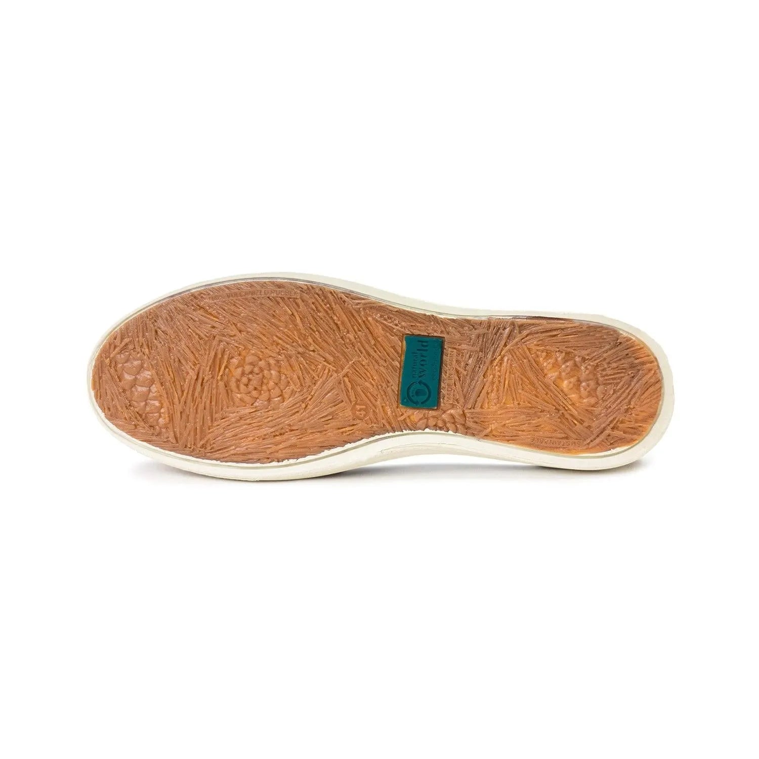Men's Spanish Cafe Brown Textile Vegan Lace-Up Shoes with gum rubber outsole, view of sole underside.