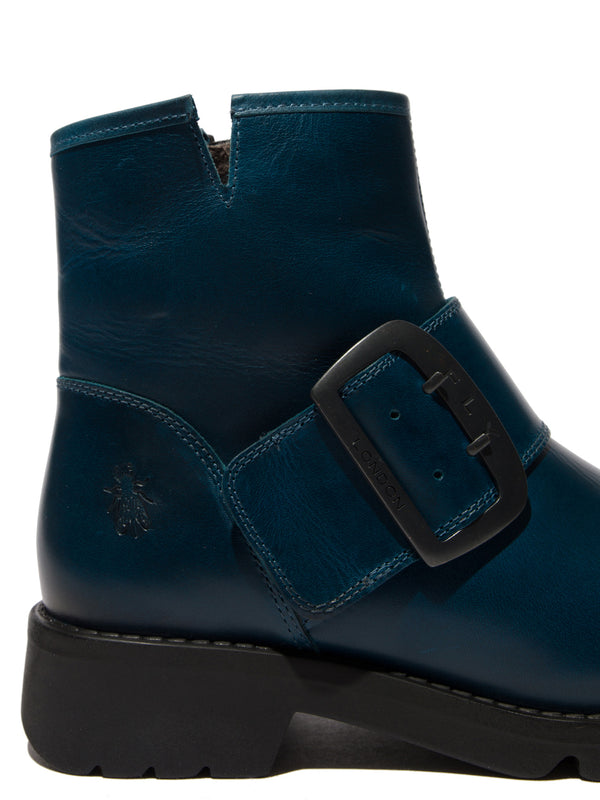 Fly Rily991 Ladies Rug Royal Blue Leather Side Zip Ankle Boots
