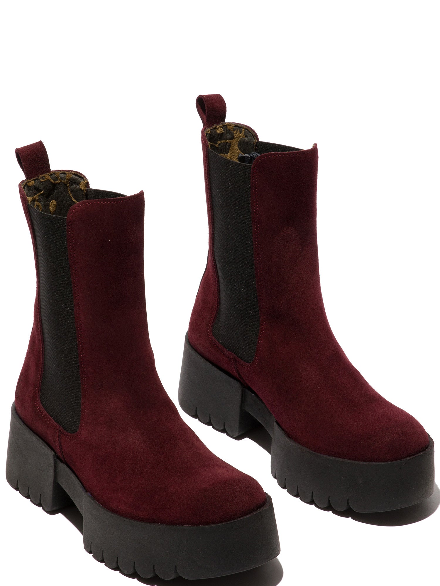 Fly EreL007 Ladies Oil Wine Red Suede Pull On Ankle Boots