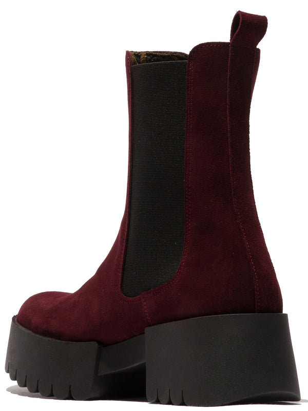 Fly EreL007 Ladies Oil Wine Red Suede Pull On Ankle Boots