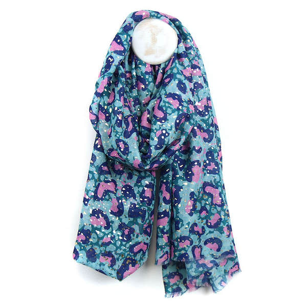 POM Recycled Aqua/Pink/Metallic Camp Print Scarf-elevate your sole