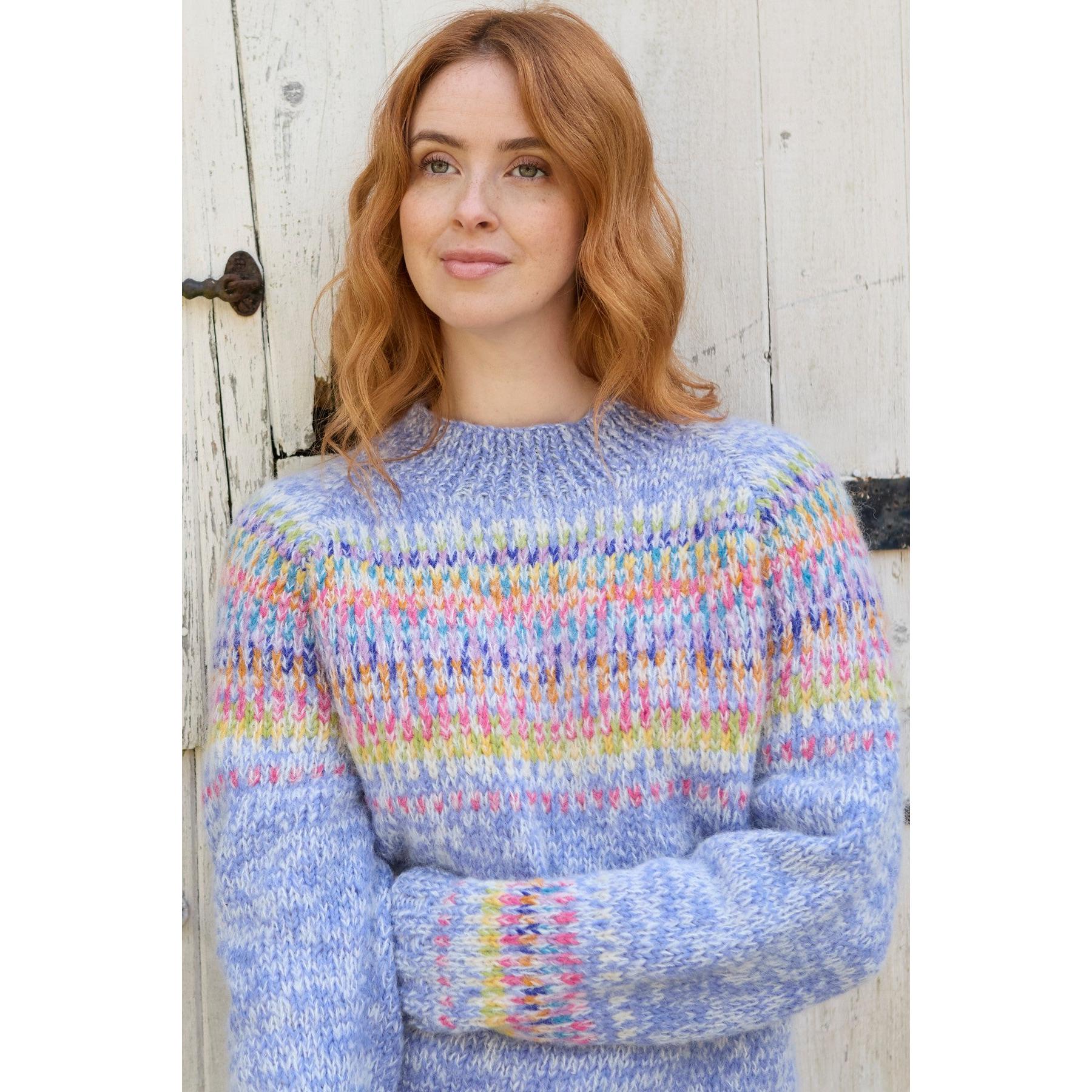 Pachamama Arundel Sweater Sky, pastel multicolor knit sweater, long sleeves, crew neck, cozy, casual wear for women.
