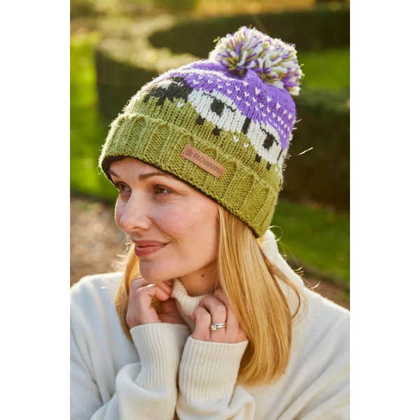 Pachamama Black Sheep Roll Back Bobble Beanie Purple-elevate your sole