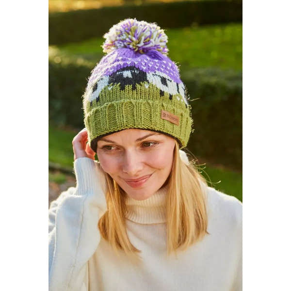 Pachamama Black Sheep Roll Back Bobble Beanie Purple-elevate your sole