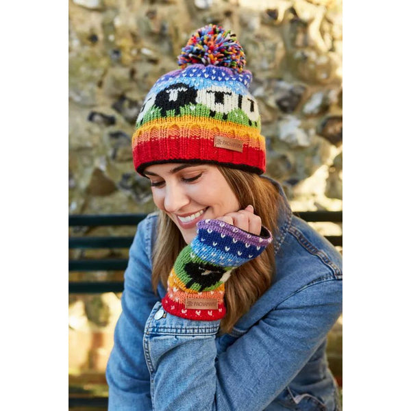 Pachamama Black Sheep Roll Back Bobble Beanie Rainbow-elevate your sole