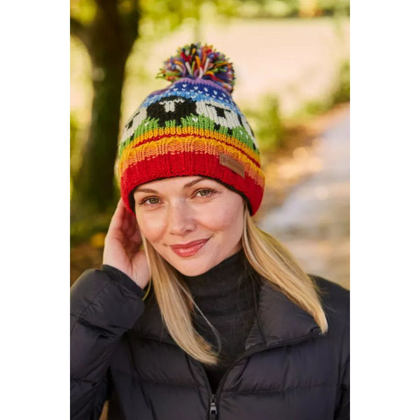 Pachamama Black Sheep Roll Back Bobble Beanie Rainbow-elevate your sole
