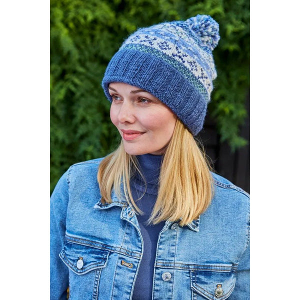 Pachamama Classic Fairisle Roll Back Bobble Beanie Denim-elevate your sole
