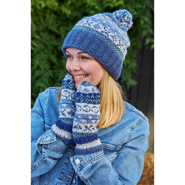 Pachamama Classic Fairisle Roll Back Bobble Beanie Denim-elevate your sole