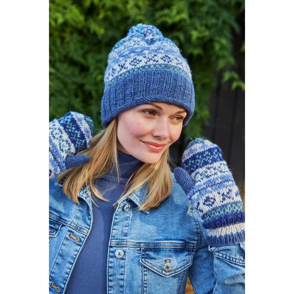 Pachamama Classic Fairisle Roll Back Bobble Beanie Denim-elevate your sole