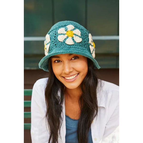 Pachamama Daisy Cotton Bucket Hat Teal-elevate your sole
