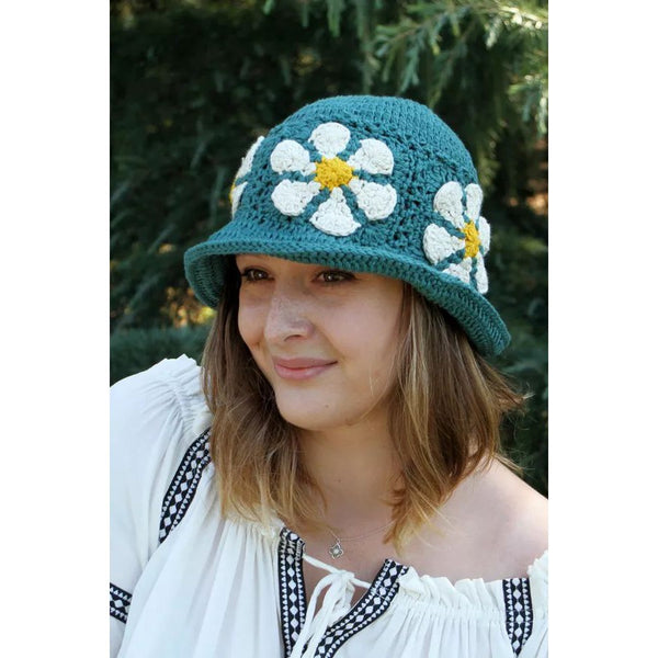 Pachamama Daisy Cotton Bucket Hat Teal-elevate your sole