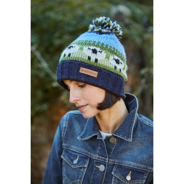 Pachamama Flock of Sheep Roll Back Bobble Beanie-elevate your sole