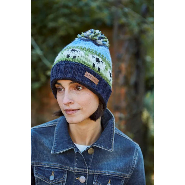 Pachamama Flock of Sheep Roll Back Bobble Beanie-elevate your sole