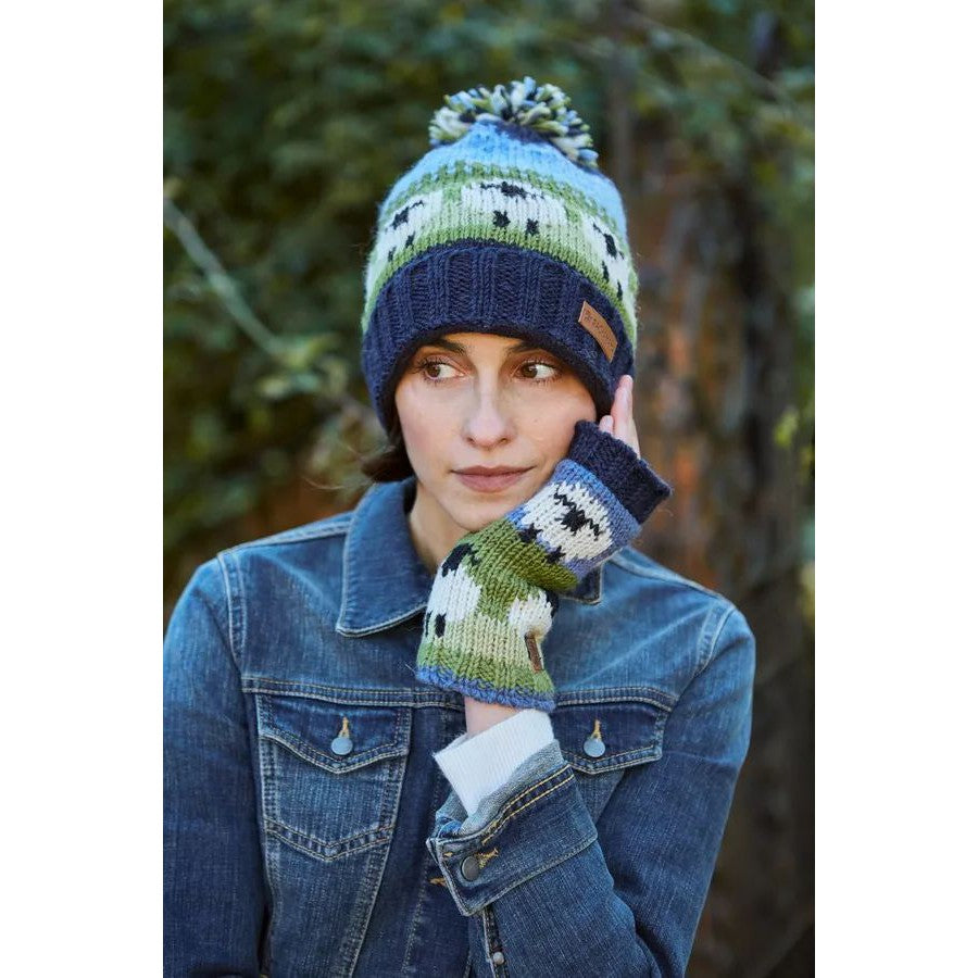 Pachamama Flock of Sheep Roll Back Bobble Beanie-elevate your sole