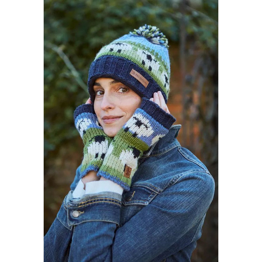 Pachamama Flock of Sheep Roll Back Bobble Beanie-elevate your sole