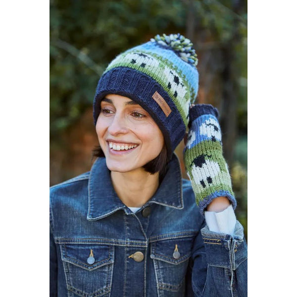 Pachamama Flock of Sheep Roll Back Bobble Beanie-elevate your sole