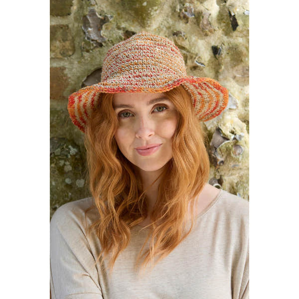 Pachamama Hemp/Cotton Hat Orange, crocheted cotton and hemp hat; product view 2.
