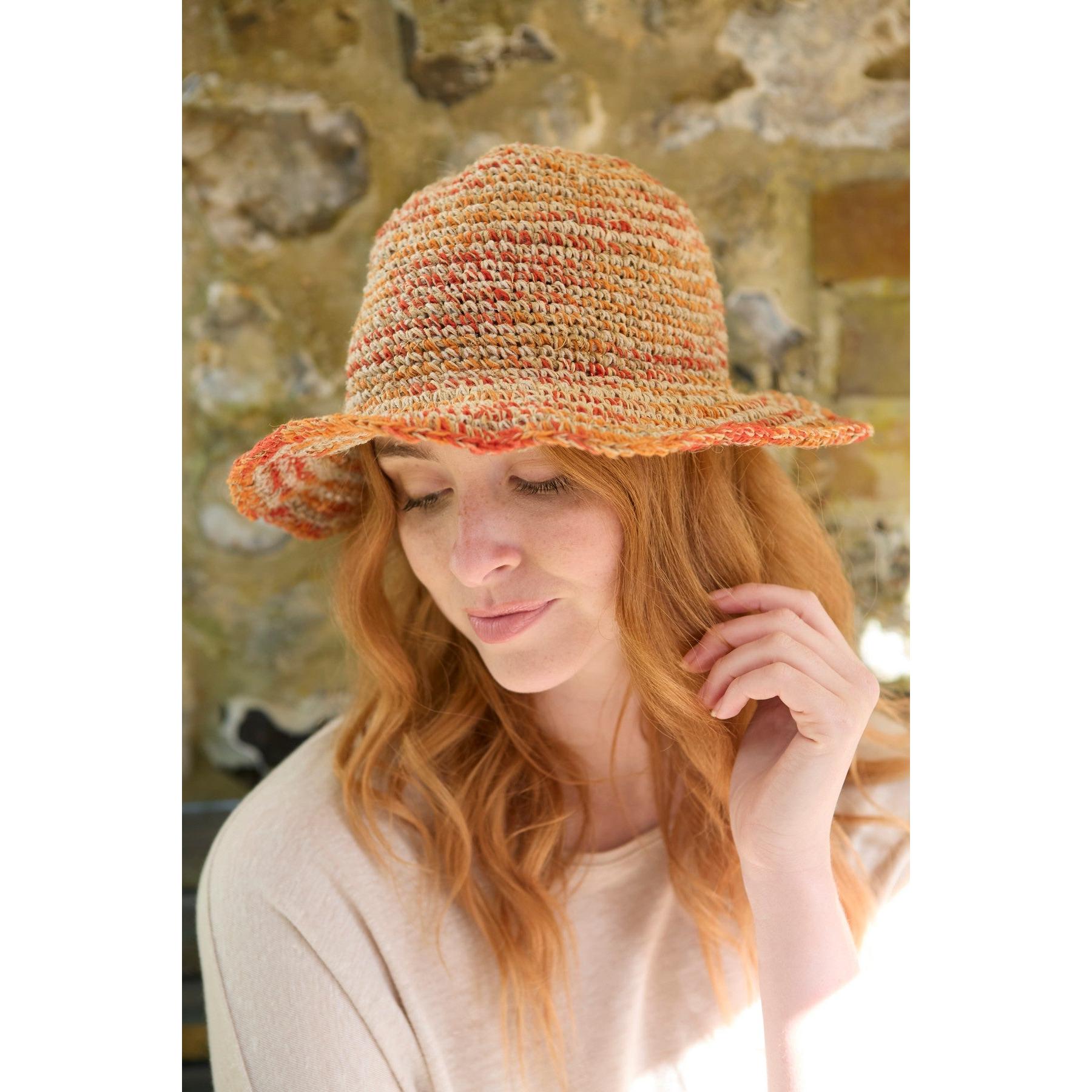 Pachamama Hemp/Cotton Hat Orange, crocheted cotton and hemp hat; product view 5.