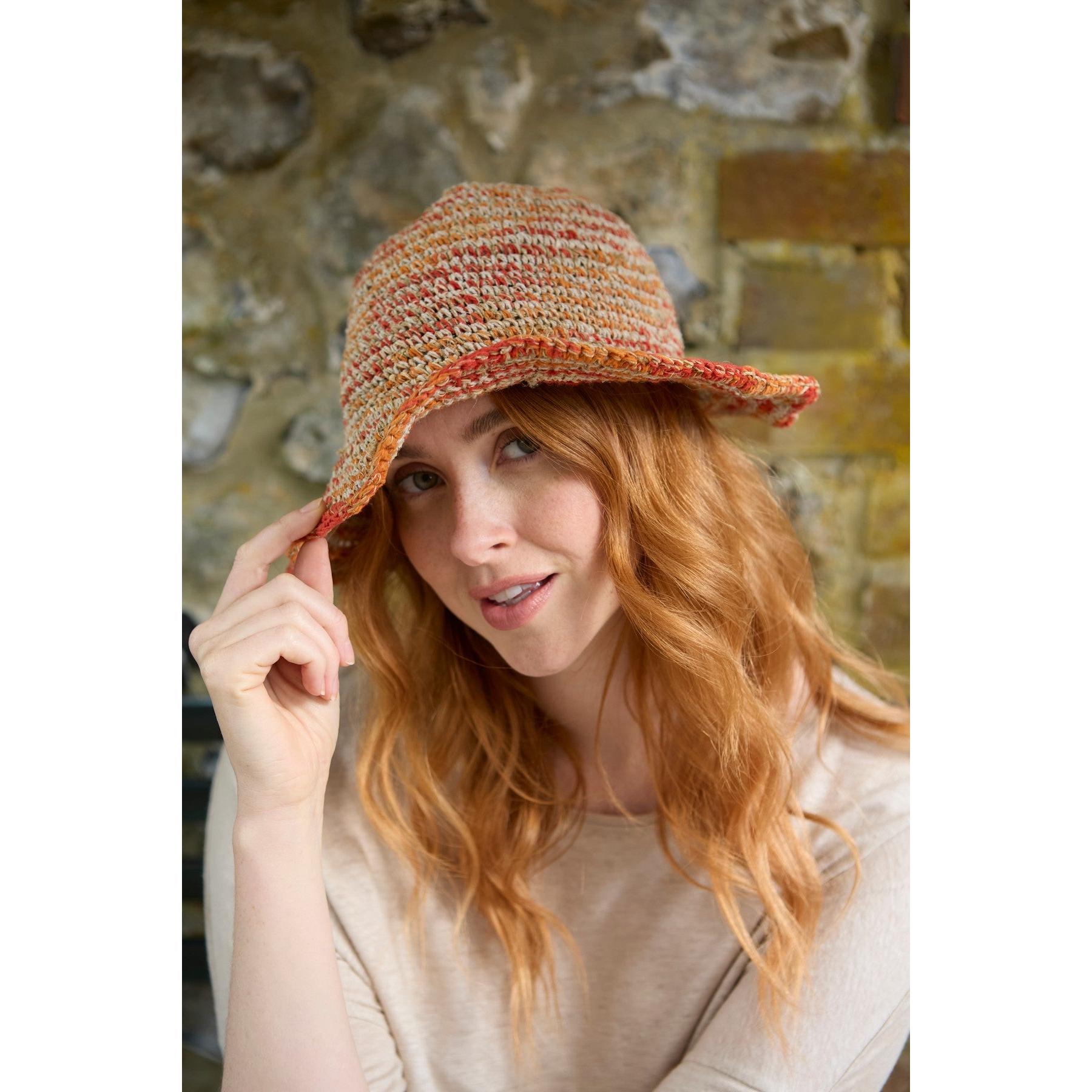 Pachamama Hemp/Cotton Hat Orange, crocheted cotton and hemp hat; product view 6.